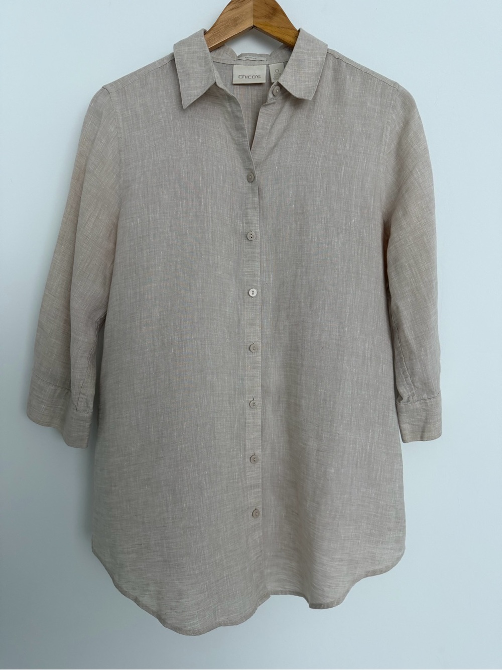 Chico's Neutral Linen‎ Button-Down Tunic Beige Size 0 (small/4) Classic coastal